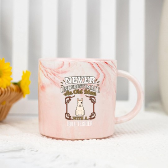 Discover Never Under Estimate An Old Man With A Bull Terrier - Gift For Bull Terrier Owner Bull Terrier Lover - Bull Terrier - Marble Mugs