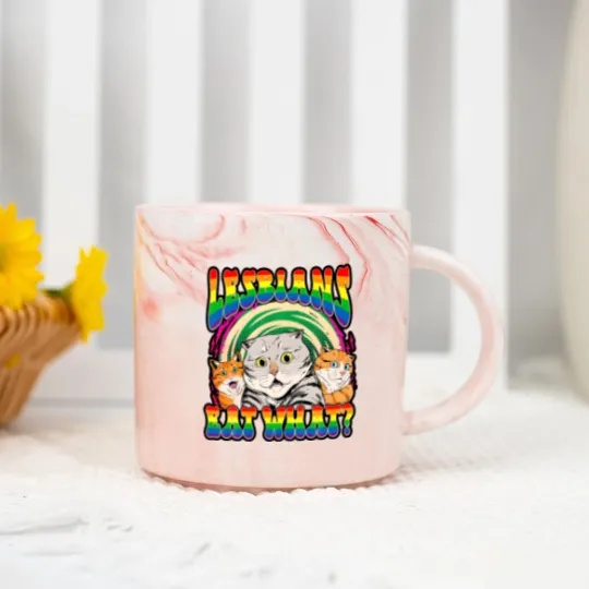 Discover Lesbians Eat What Cat National Coming Out Day LGBQ Pride Marble Mugs