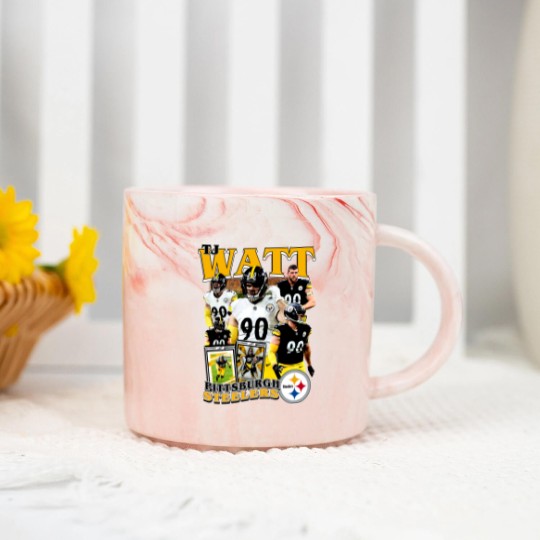 Discover Vintage 90s Graphic Style T. J. Watt Marble Mugs, Football Marble Mugs
