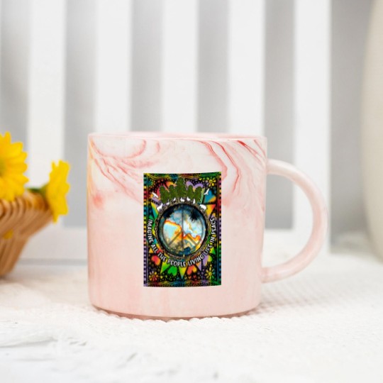 Discover Imagine All The People Living Life In Peace Hippie Premium Scoop Marble Mugs