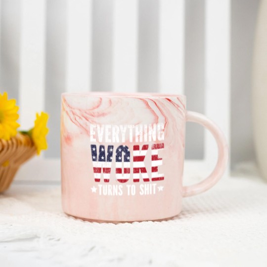 Discover Everything Woke turns to Shit Vintage USA Flag - Everything Woke Turns To Shit - Marble Mugs