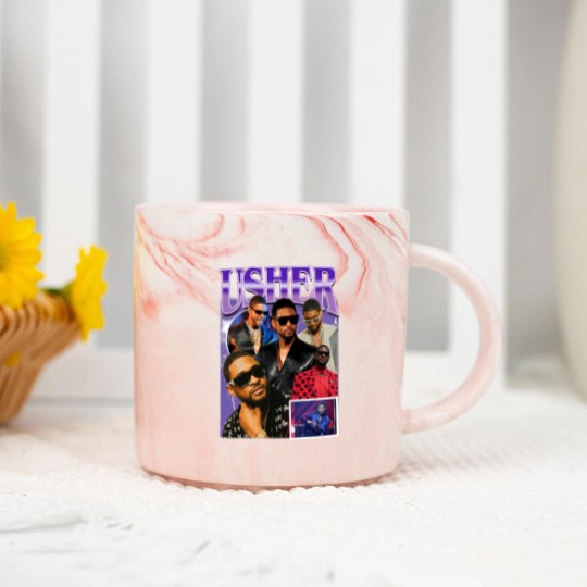 Discover Limted Rapper Usher Marble Mugs, Vintage Usher 90s Marble Mugs, Retro Usher Graphic Marble Mugs