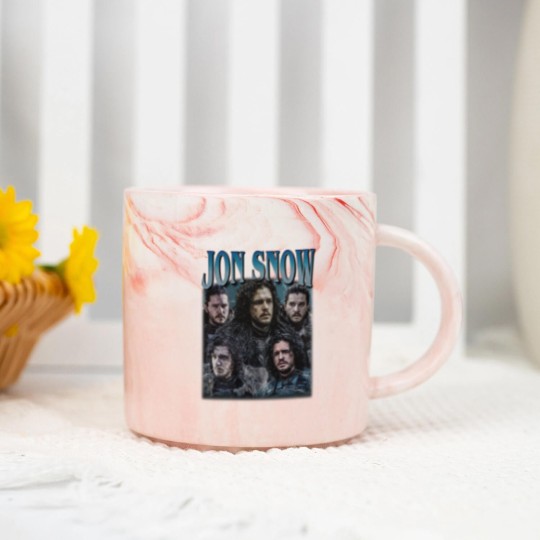 Discover Jon Snow Vintage Graphic 90s Marble Mugs, Jon Snow Marble Mugs, Jon Snow Rock Style Bootleg Marble Mugs, Custom Photo Marble Mugs