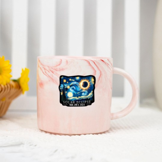 Discover Vintage American Totality Starry Night Eclipse Solar 2024 Marble Mugs
