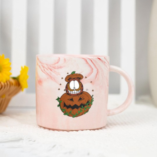 Discover Halloween Garfield Pumpkin Marble Mugs, Halloween Pumpkin Garfield Cat Marble Mugs