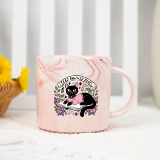 Discover I Read Banned Books Marble Mugs, Bookish Cat Marble Mugs
