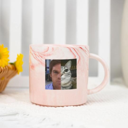 Discover Dext Morgan Marble Mugs, Funny Cat Meme Marble Mugs, Unisex Heavy Cotton Marble Mugs, Gift for Dexter Fans, TV Show Fan Marble Mugs