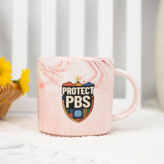 Discover Protect PBS Marble Mugs, PBS Unisex Marble Mugs, Political Protest Marble Mugs, Save Public Broadcasting, Anti Trump Marble Mugs