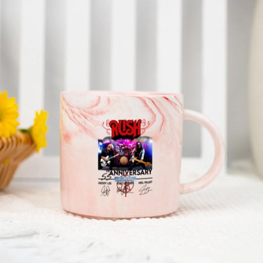 Discover 55 Years RUSH Band 1968-2023 Signatures Marble Mugs