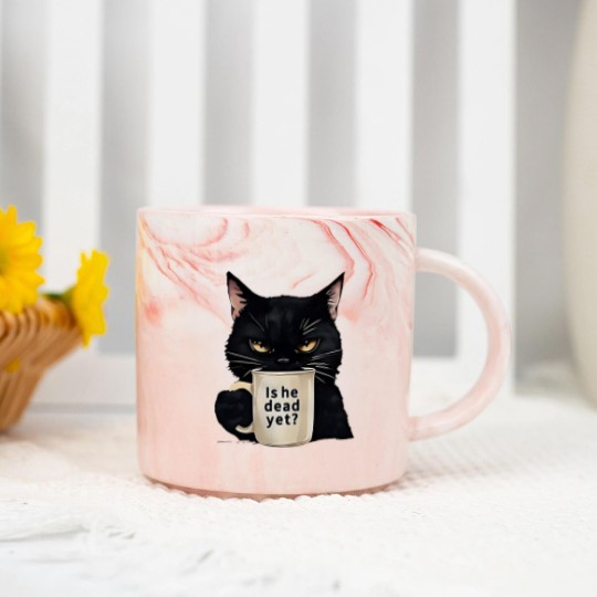 Discover Is He Dead Yet Black Cat Marble Mugs, Dark Humor Graphic, Anti Trump Protest Marble Mugs