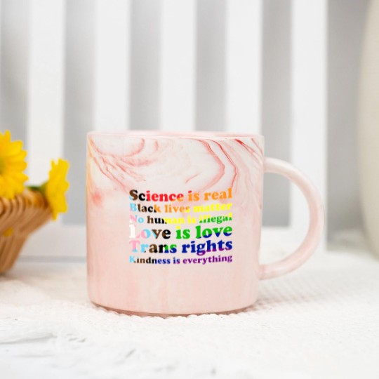 Discover Progress Pride Flag Science is real Black lives matter Love is love Marble Mugs