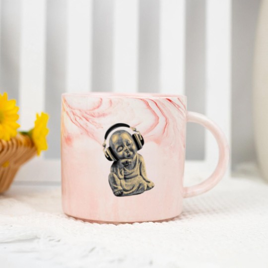 Discover Buddha Headphones Marble Mugs Buddhist Monk DJ Marble Mugs