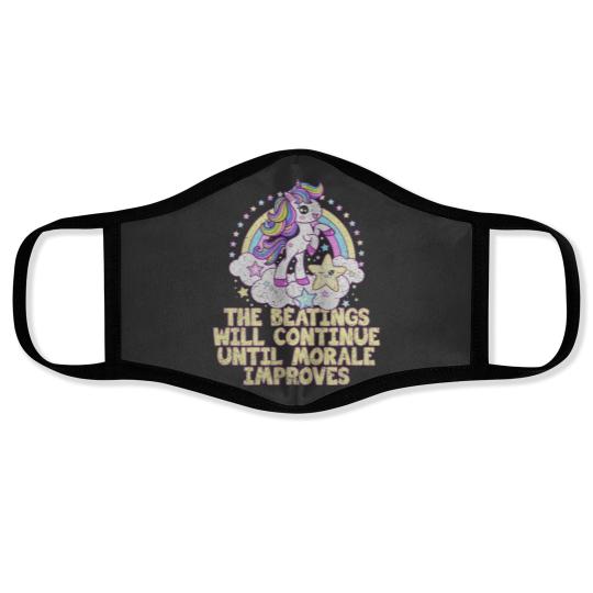 Discover The Beatings Will Continue Until Morale Improves - Rainbow Unicorn Face Masks