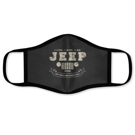 Discover -Jeep-I live I ride I am Face Masks