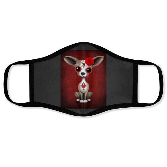 Discover Red Day of the Dead Sugar Skull Chihuahua Puppy Face Masks