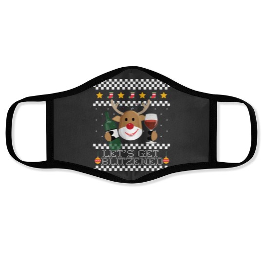 Discover Let 39 S Get Blitzened Ugly Christmas Sweater Reindeer Meme Face Masks