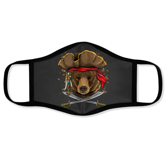 Discover Pirate Grizzly Bear Jolly Roger Flag Nautical Bear Lover Face Masks