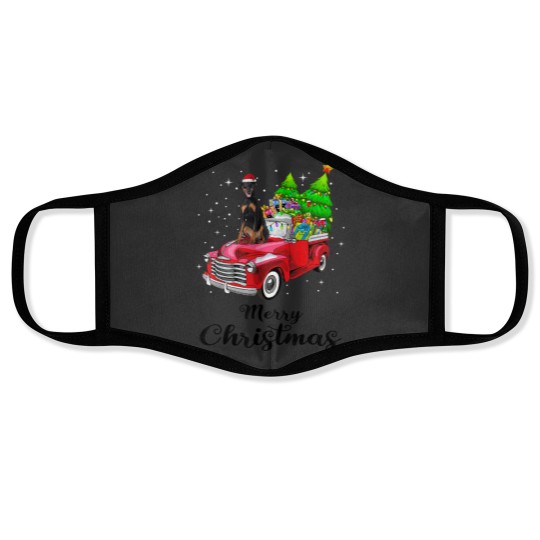 Discover Doberman Pinscher Ride Red Truck Christmas Pajama Face Masks