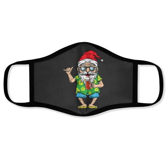 Discover Christmas In July Santa Matching Hawaiian Beach Summer 2022 Face Masks