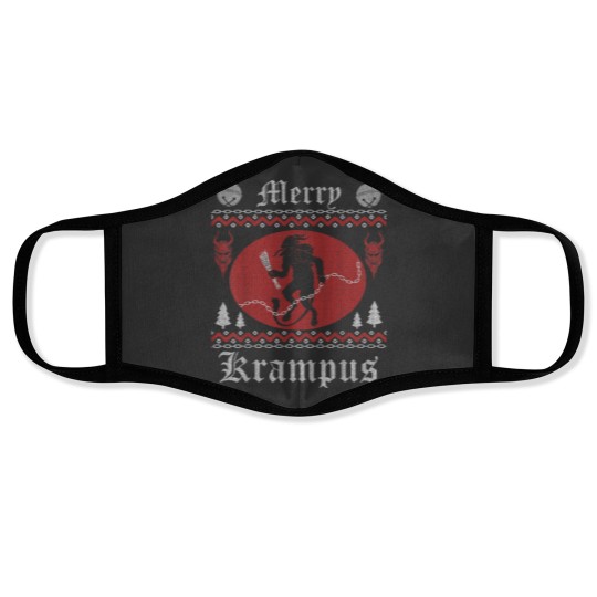 Discover Vintage Merry Krampus Ugly Sweater Merry Christmas 2021 Face Masks