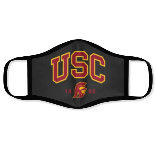 Discover Usc Curved Block Logo With Cardinal Gold Trojan Face Masks