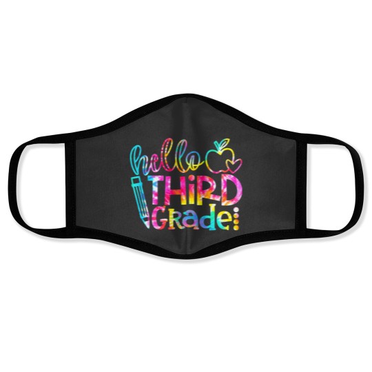 Discover Teacher Job Tie Dye Hello 3rd Grade Teacher Student Back To School Face Masks