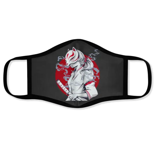 Discover Kitsune fox japanese nine tailed fox cherry blossom flowers 3 Face Masks
