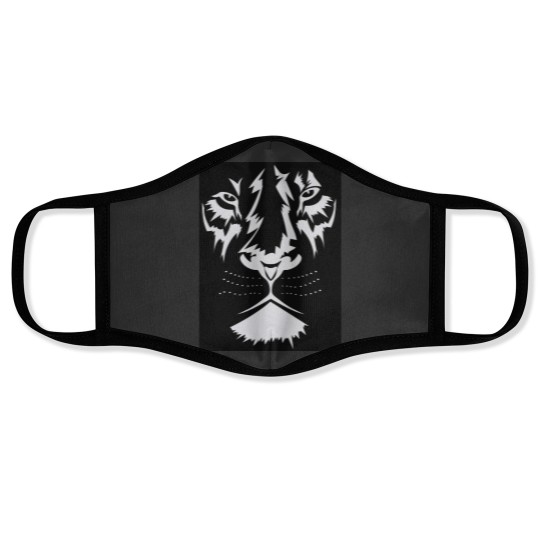 Discover White lion on black background Face Masks