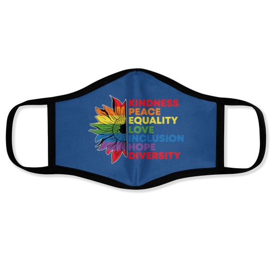 Discover Kindness Peace Equality Love Inclusion Gay Pride Sunflower Face Masks