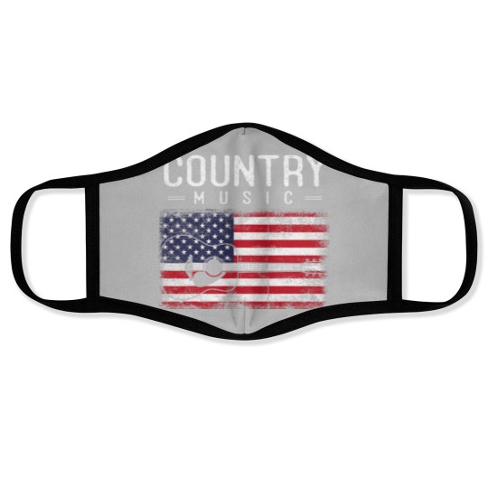 Discover Country Music Vintage Guitar American Flag 21 Face Masks