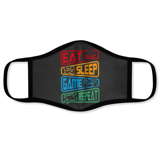 Discover Eat Sleep Game Repeat Face Masks, Youtuber Gamer Face Masks