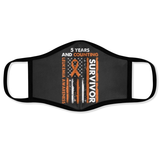 Discover 5 Years And Counting Leukemia Survivor T- Shirt5 Years And Counting Cancer fr€€ Orange Ribbon Leukemia Awareness Survivor T- Face Masks Face Masks