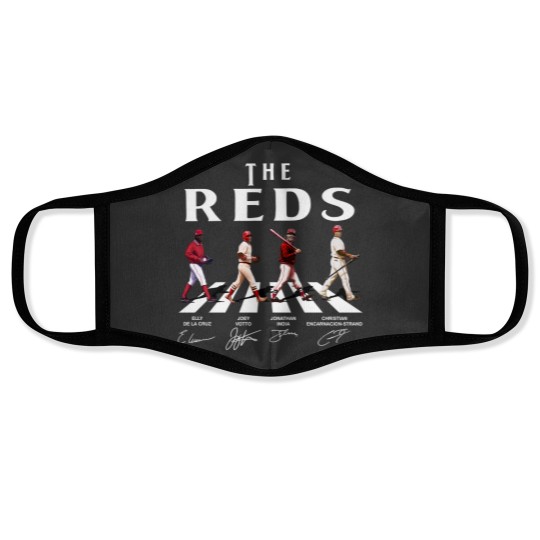 Discover Reds Walking Abbey Road Signatures Baseball Face Masks, Elly De La Cruz, Votto, Jonathan India