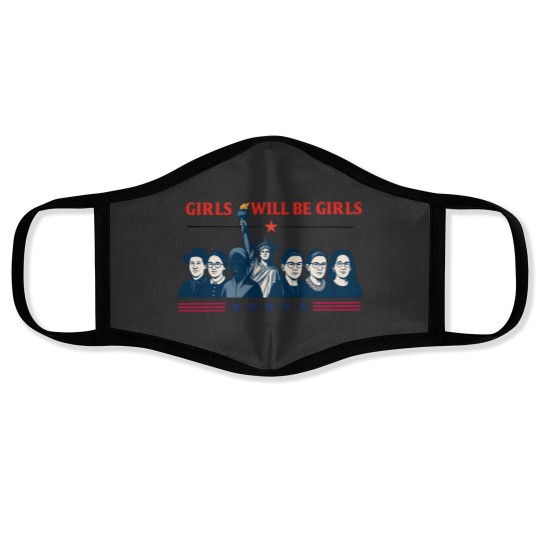 Discover Girls Will be Girls Comfort Colors Face Masks, Patriotic Feminist 4th of July Face Masks