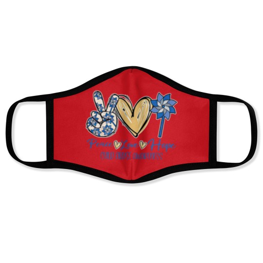 Discover Peace Love Hope Face Masks, Child Abuse Awareness Face Masks