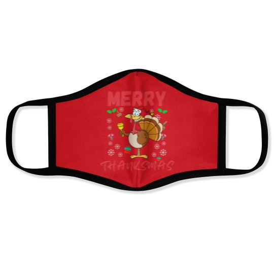 Discover Merry Thanksmas Funny Thanksgiving and Christmas 2024 Combo Face Masks