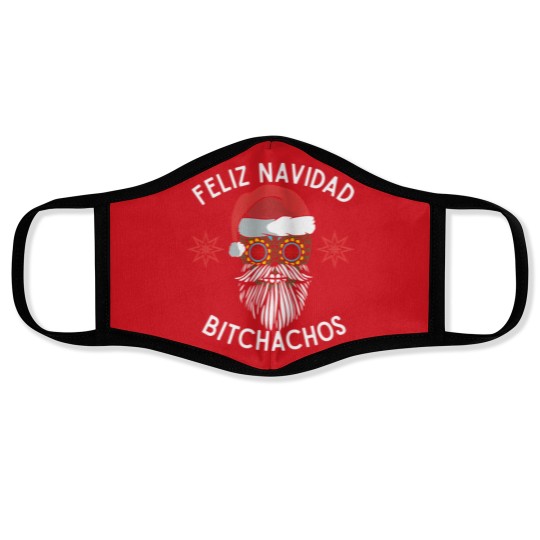 Discover Feliz Navidad Bitchachos Merry Spanish Christmas Mexican Sugar Skull In Santa'S Hat Face Masks