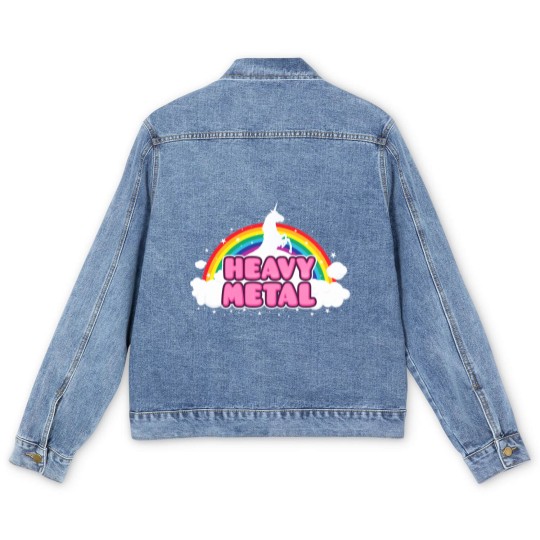 Discover HEAVY METAL! (Funny Unicorn / Rainbow Mosh Parody Men's Denim Jackets