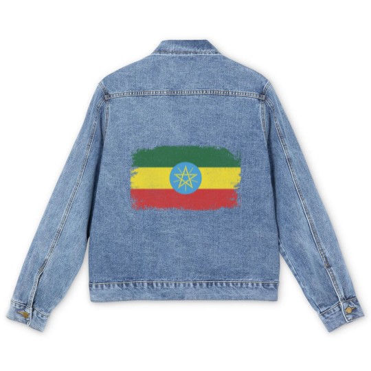 Discover Distressed Ethiopia Flag Design Men's Denim Jackets