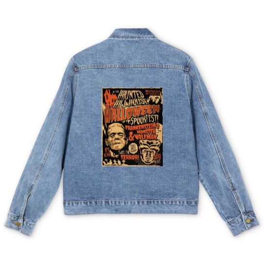 Discover Frankenstein and Wolfman Vintage Retro Halloween , 80's Horror Men's Denim Jackets