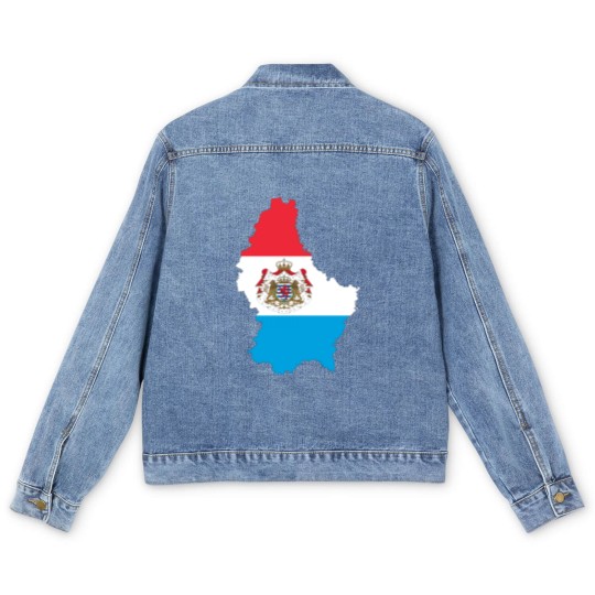 Discover Luxembourg Map Flag With Stroke And Coat Of Arms Men's Denim Jackets