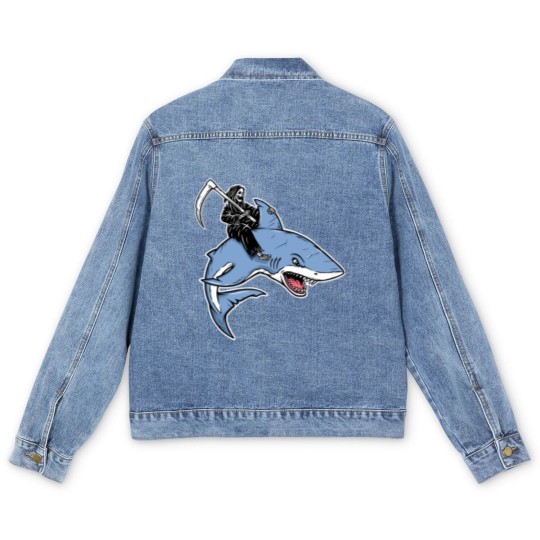 Discover Grim reaper rides a shark Men's Denim Jackets