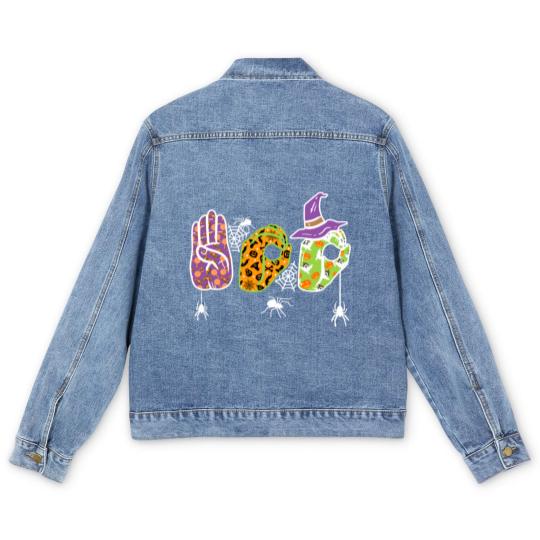 Discover Boo American Sign Language Pride ASL Halloween Men's Denim Jackets