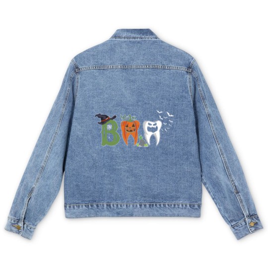 Discover Boo Dentist Pumpkin Costume Dental Assistant Halloween Men's Denim Jackets