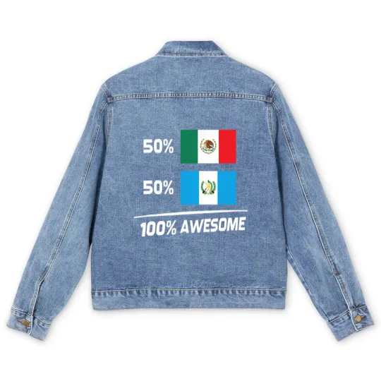 Discover Half Mexican Half Guatemalan Pride Mexico Guatemala Flag Men's Denim Jackets