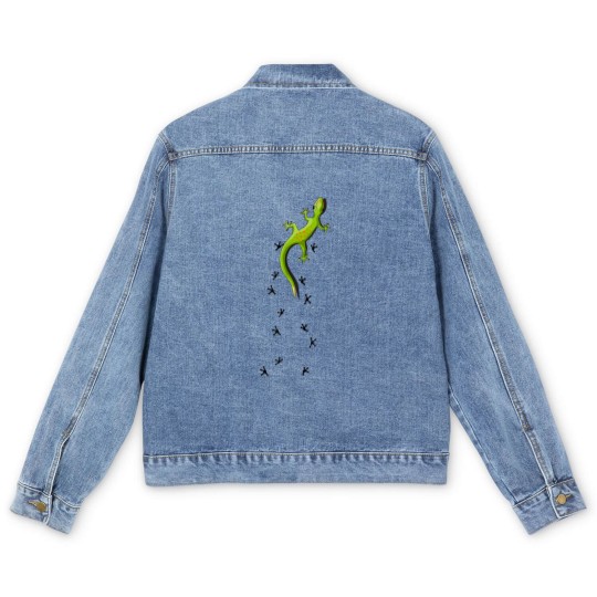 Discover Cute Lizard Reptile With Tracks Climbing Gecko Men's Denim Jackets