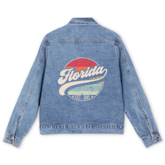 Discover Retro Florida Home State FL Cool 70s Style Sunset Men's Denim Jackets