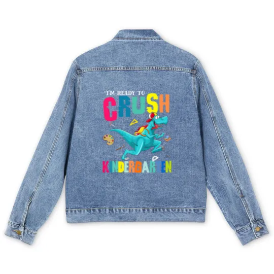 Discover I'm Ready To Crush Kindergarten Dinosaur Back To School Men's Denim Jackets