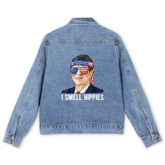 Discover Reagan Ronald Men's Denim Jackets Conservative President I Smell Hippies Men's Denim Jackets