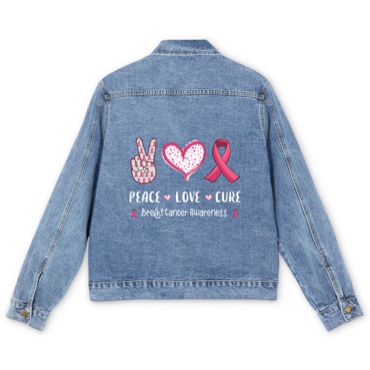 Discover Peace Love Cure Breast Cancer Awareness Men's Denim Jackets
